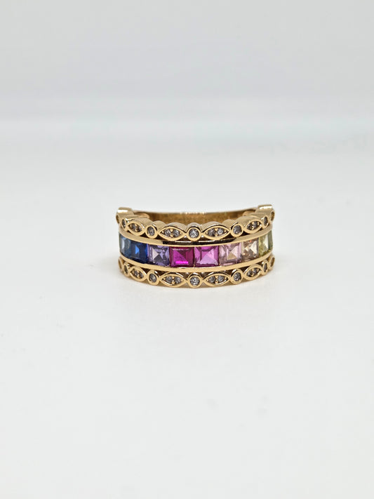 Gold Finish Multi Coloured Zircon Ring
