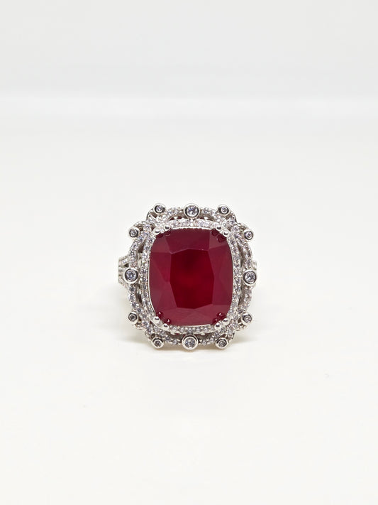 Red Center Stone and Zircon Ring