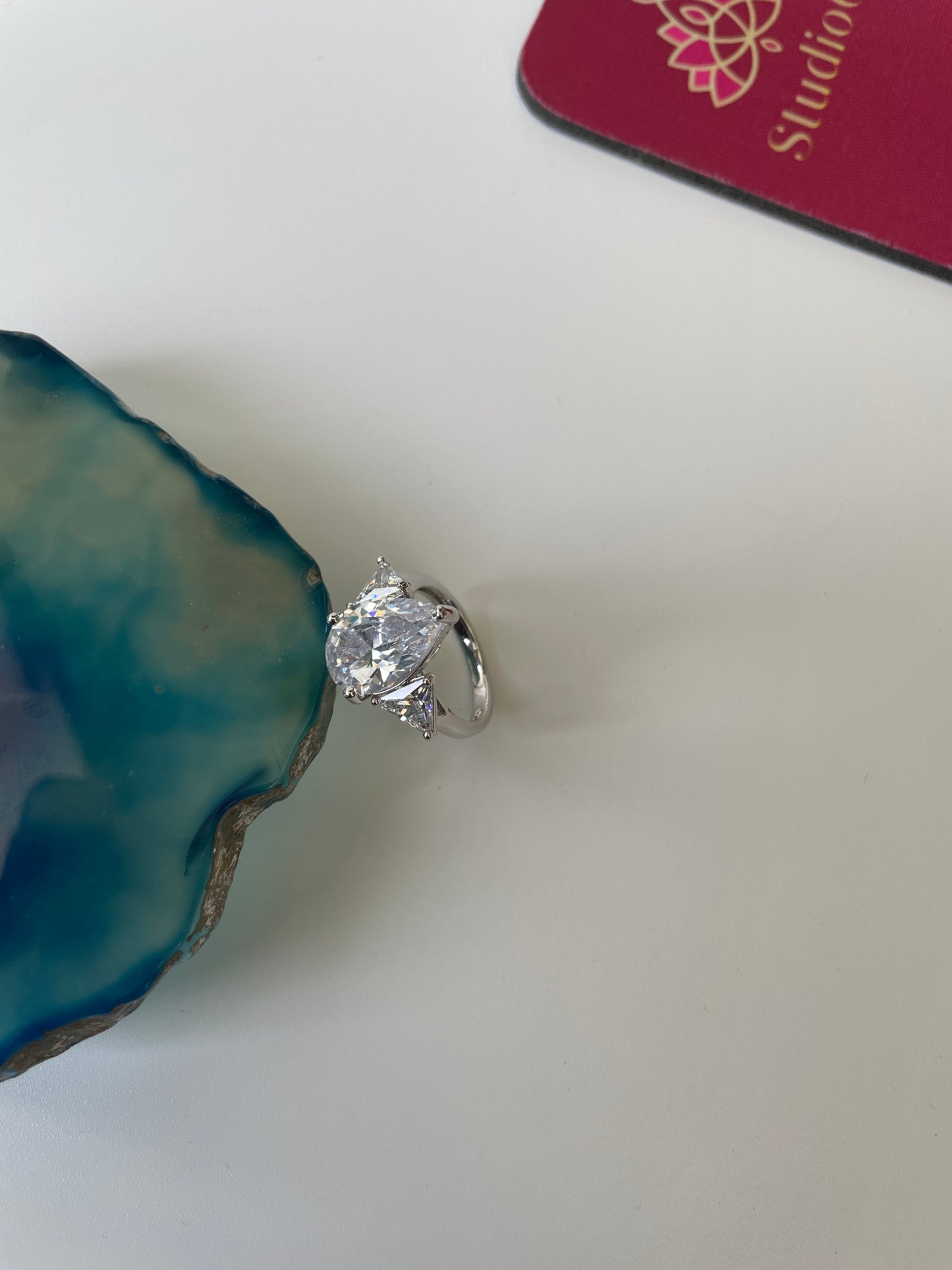 Pear Solitaire Side Stone Zircon Ring