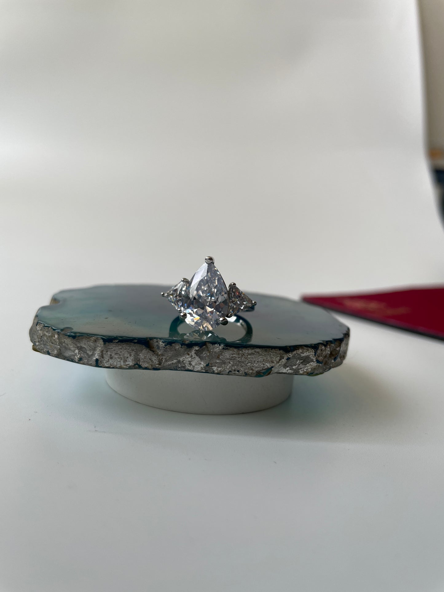 Pear Solitaire Side Stone Zircon Ring