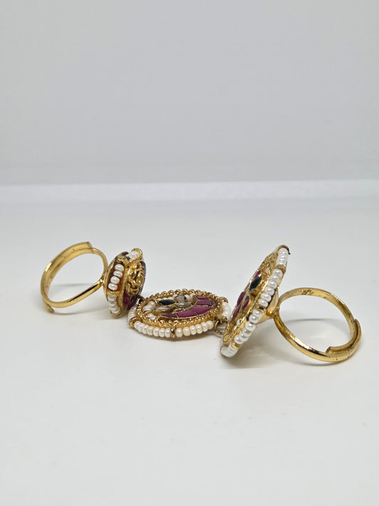 Semi Precious Stone Studded Kundan Layered Ring