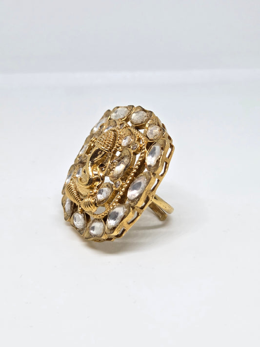 Gold Finish Kundan Ethnic Ring