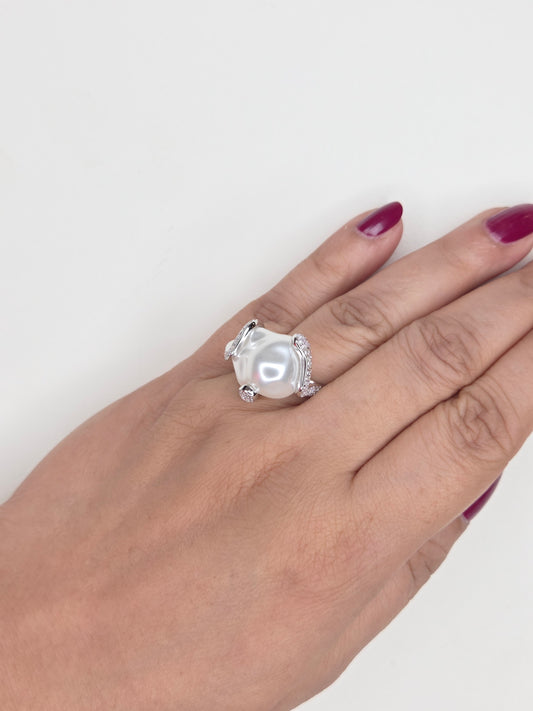 Baroque Pearl & Pavé Statement Ring