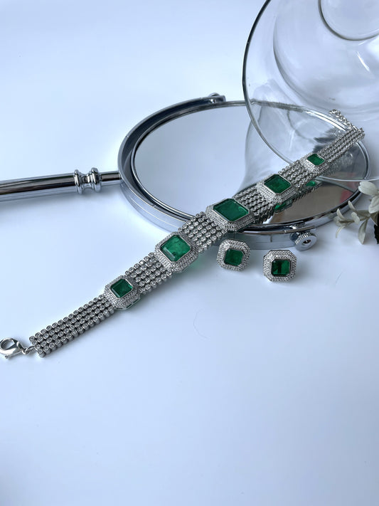 Emerald And Zircon Studded Exclusive Choker Set