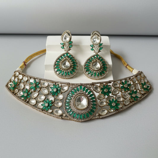 Gold Finish Utsav Choker Set with Stone Accents