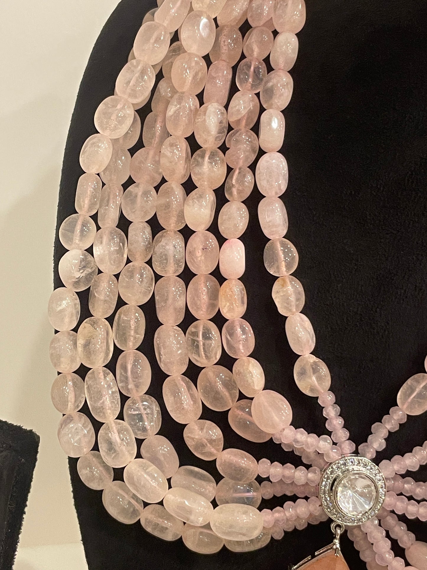 Regal Blush Pink Beaded Necklace Set with Crystal Drop