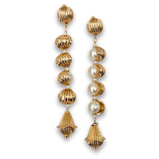 Long and Bold Shell Pearl Dangler Earrings