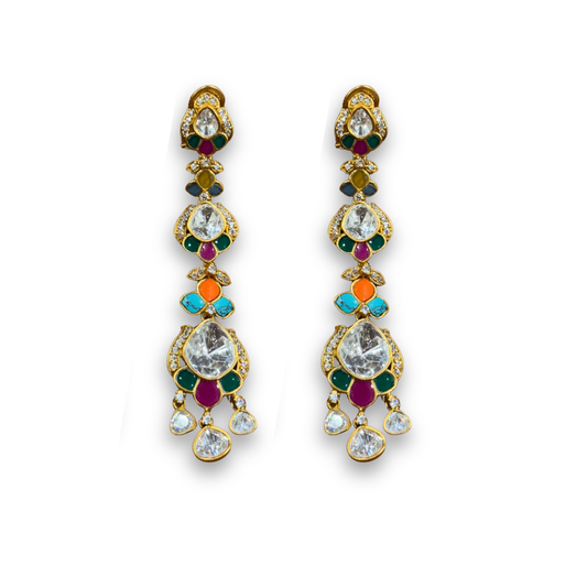 Multi Colored Stone Polki Dangler Earrings