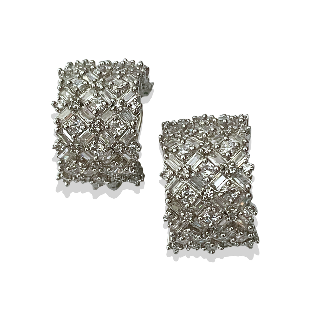 Baguette Zircon Huggies in White Finish