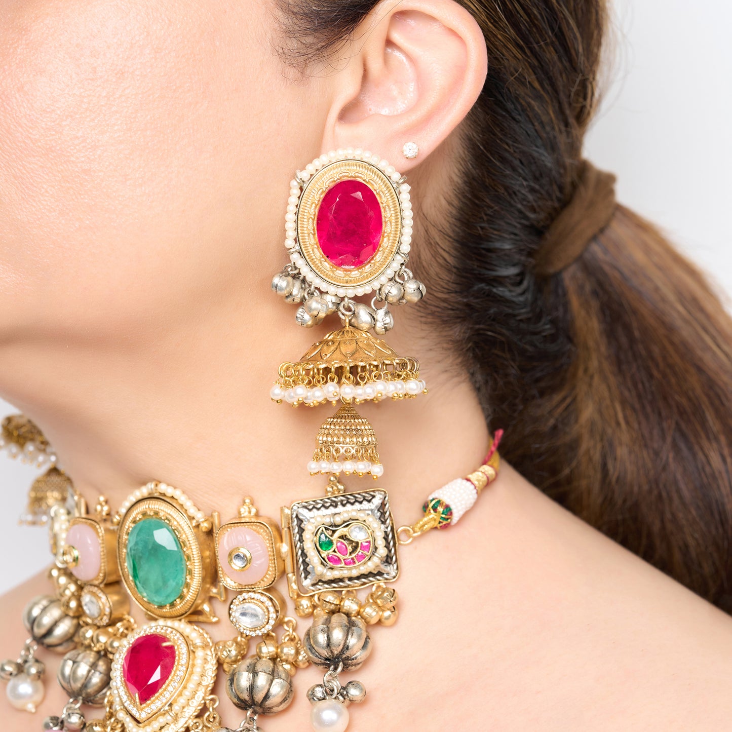 Multi Stone Studded Necklace Set