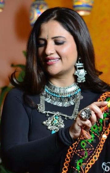 Oxidised Necklace Set with Turquoise Detailing