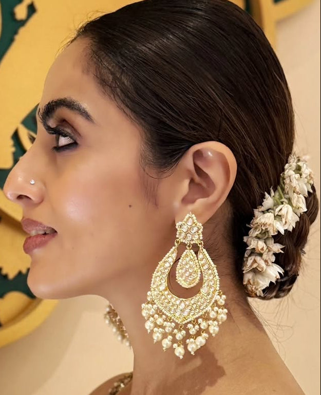 Long Traditional Kundan Earrings