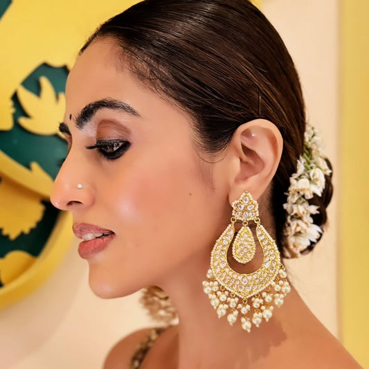 Long Traditional Kundan Earrings