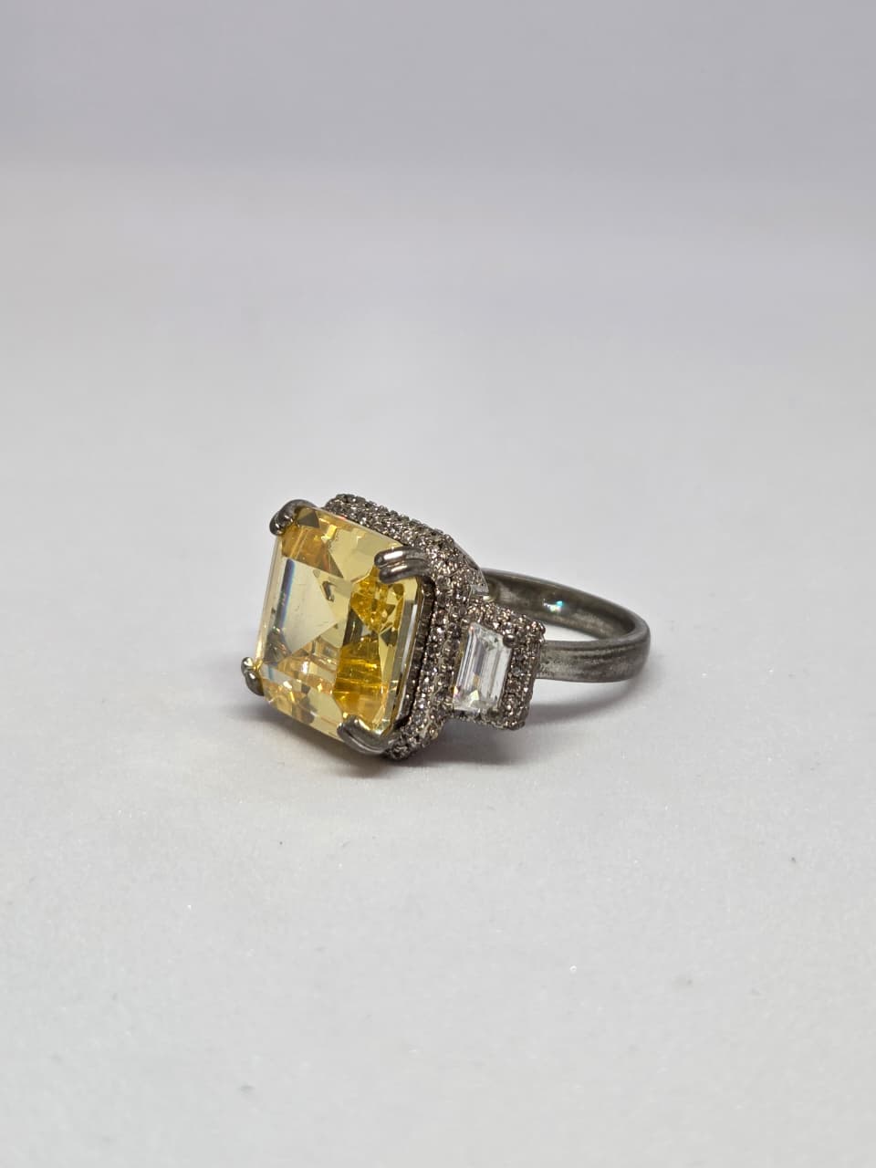 Yellow Square Zircon Solitaire Ring