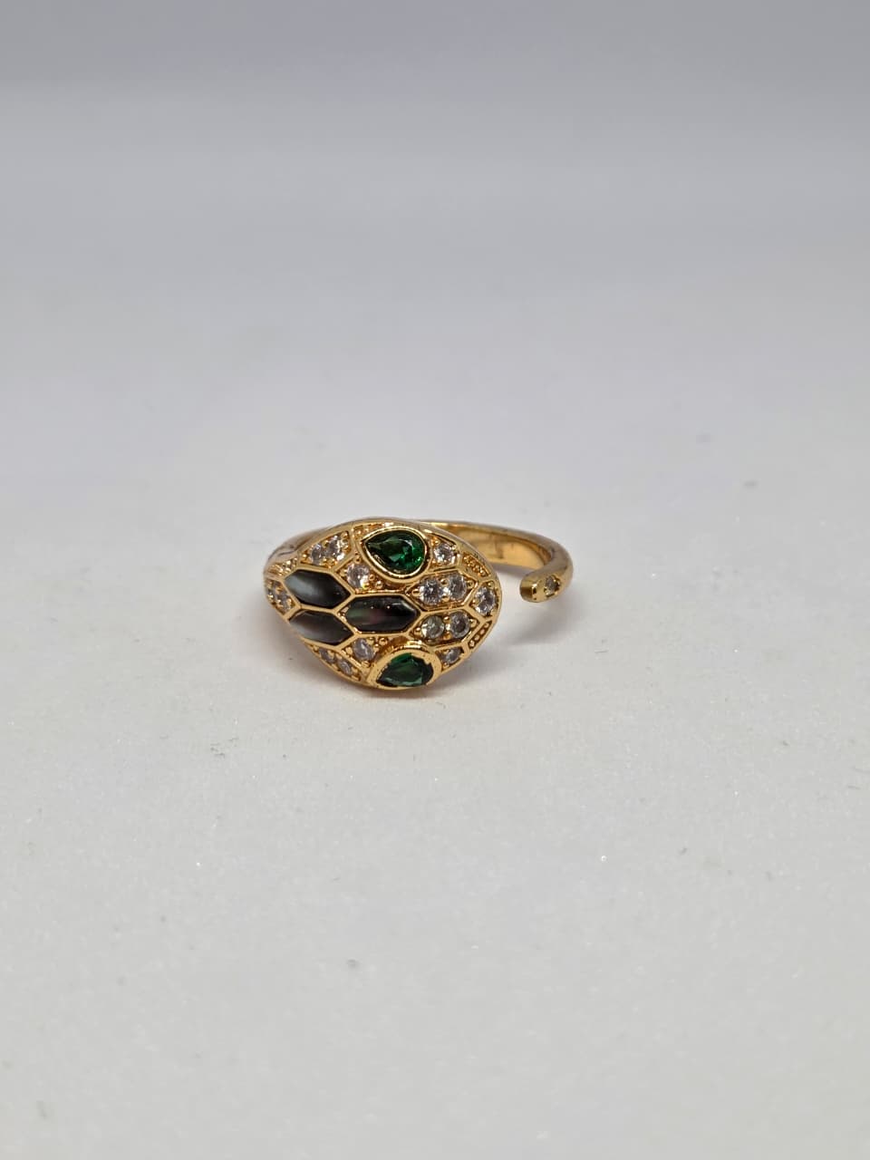 Snake Head Zircon Ring in Gold Finish