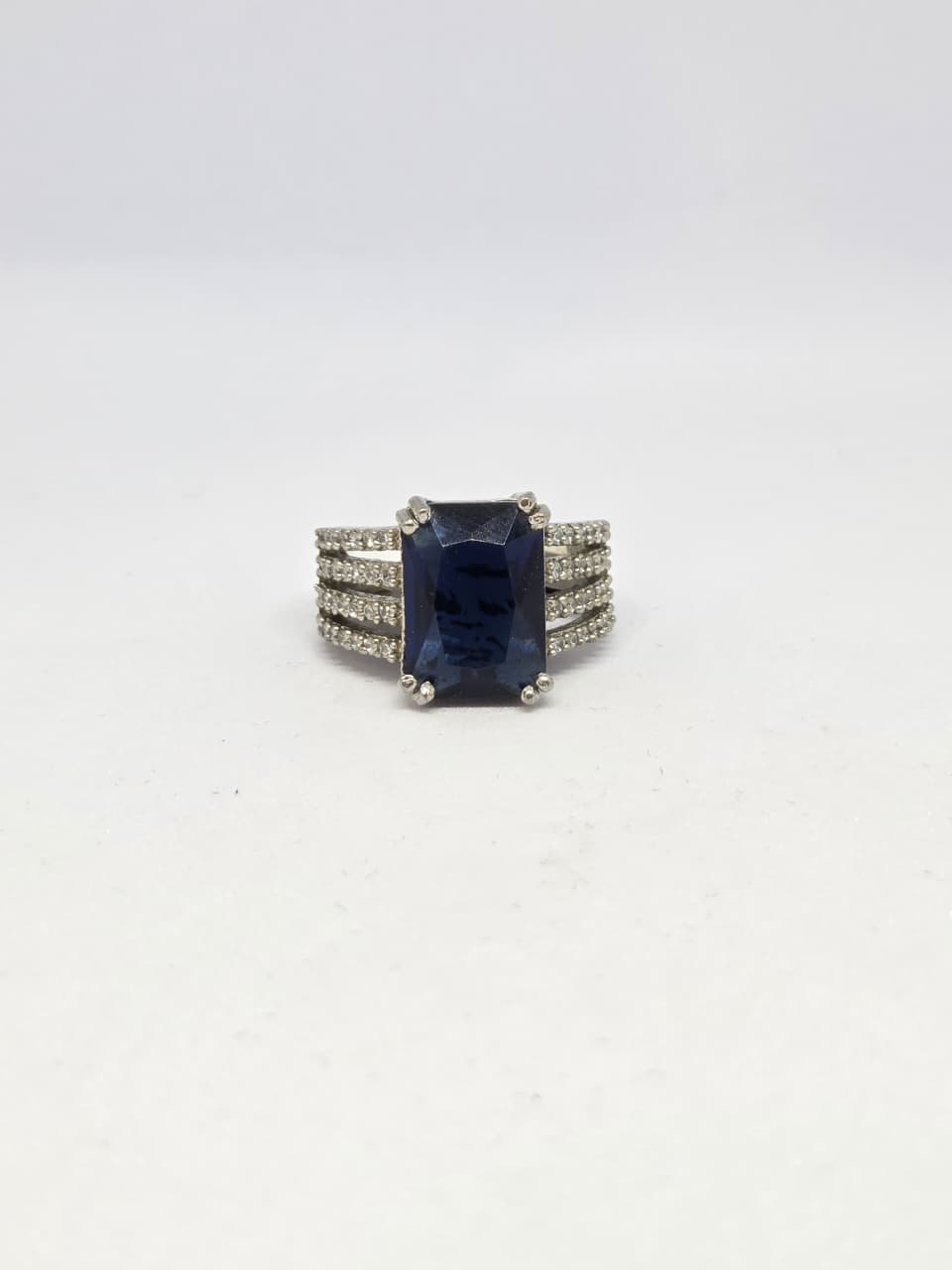 Blue Zircon Three Row Band Ring
