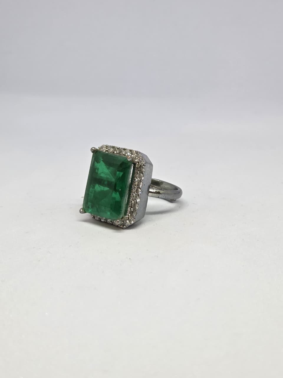 Green Doublet Crystal Halo Zircon Ring