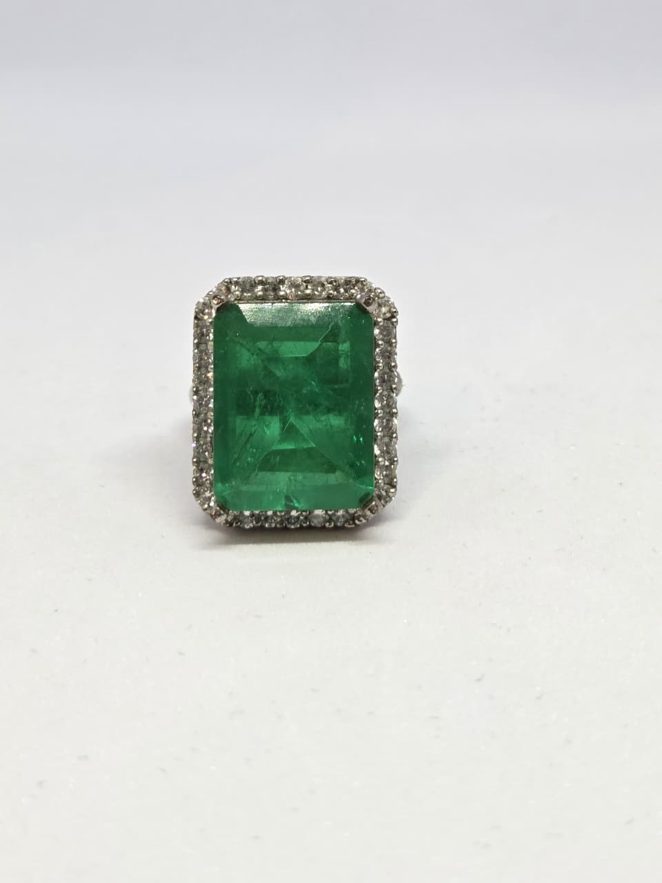 Green Doublet Crystal Halo Zircon Ring