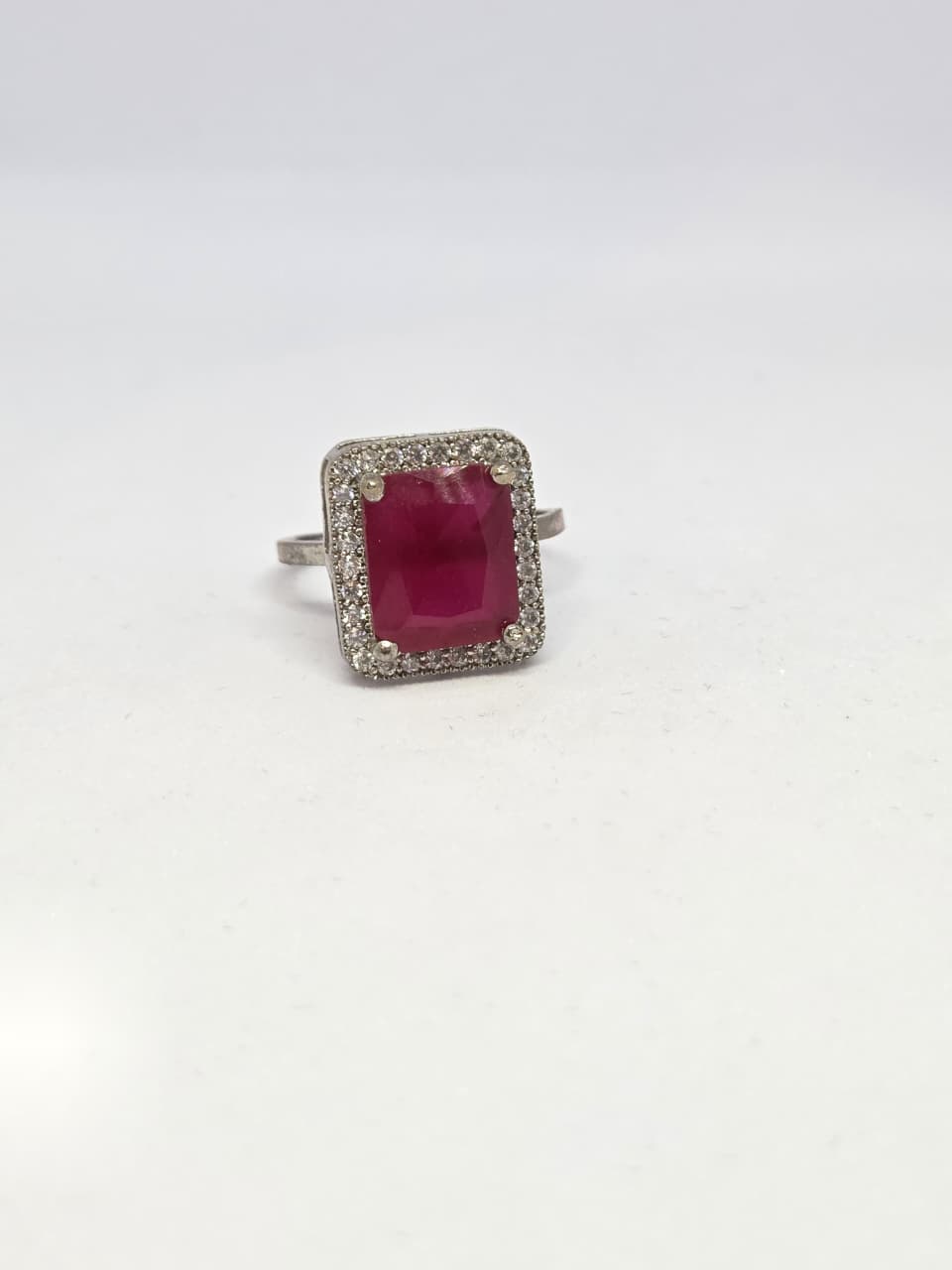 Deep Red Zircon Halo Ring