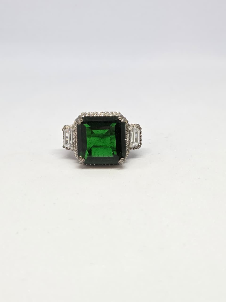 Green Crystal Solitaire Zircon Ring