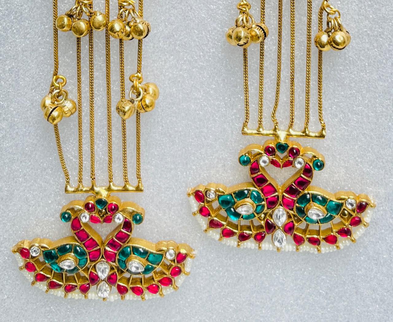 Dancing Peacock Shoulder Duster Earrings in Pink