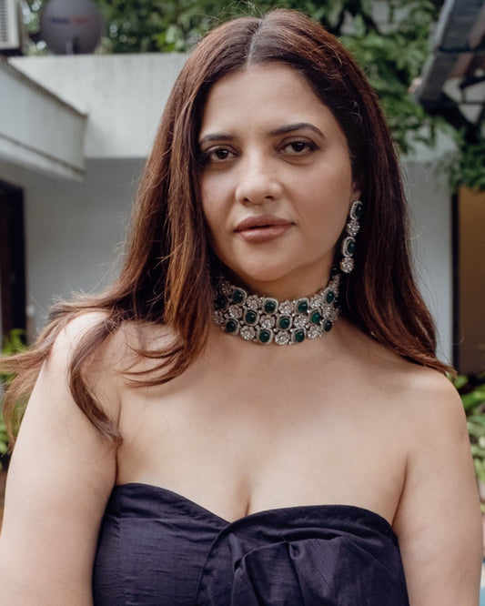 Faux Emerald and Zircon Choker Set