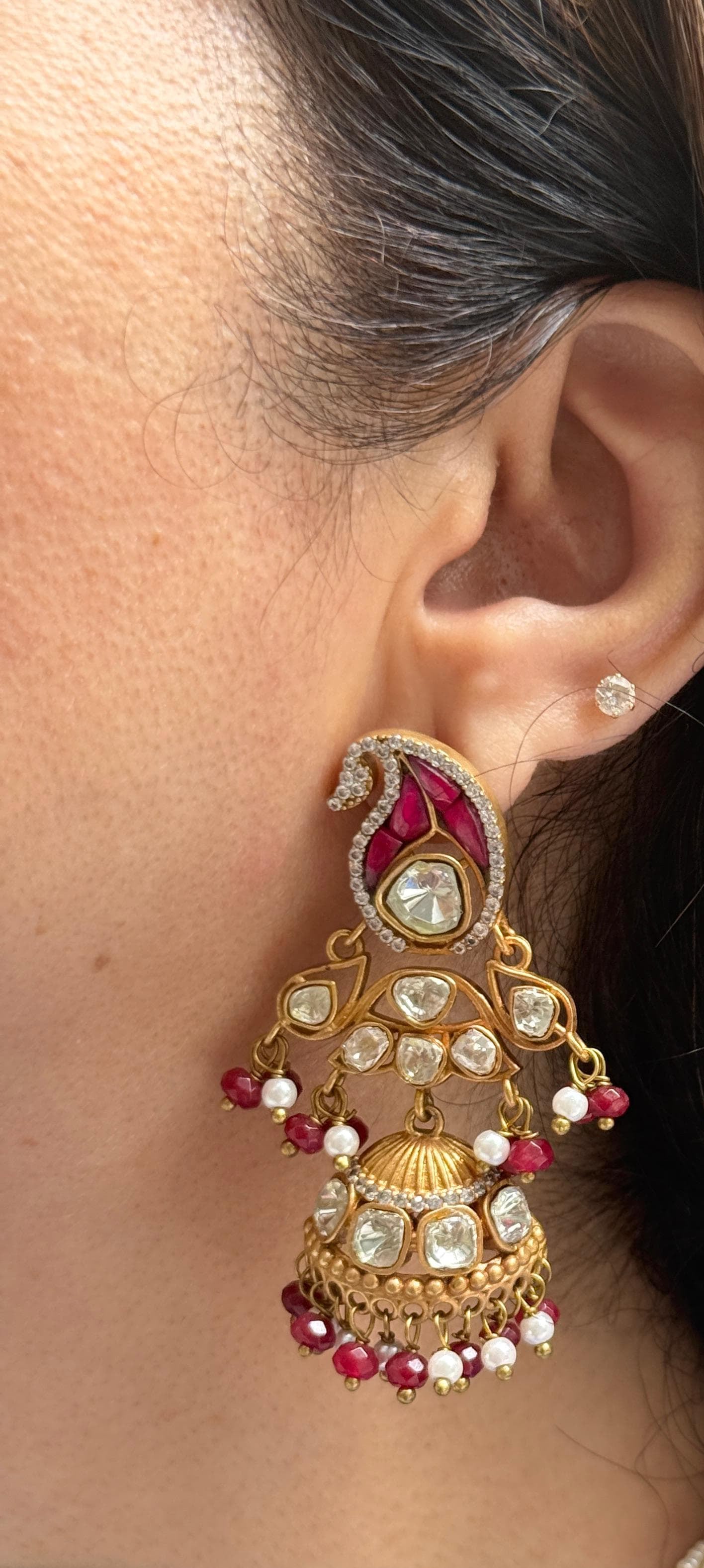 Stone Studded Kundan Long Pearl Necklace Set