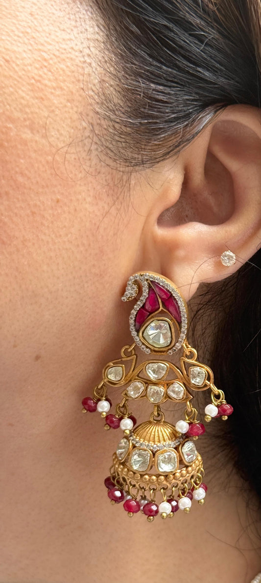 Stone Studded Kundan Long Pearl Necklace Set