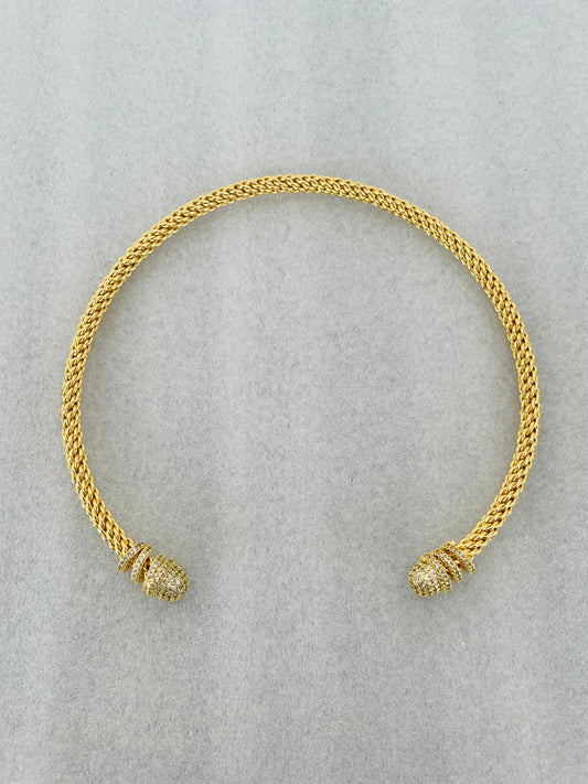 Textured Studded Snake Cuff Necklace in Gold Finish