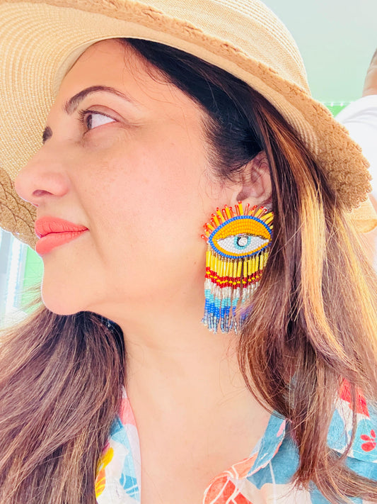 Bohemian Beaded Evil Eye Earrings