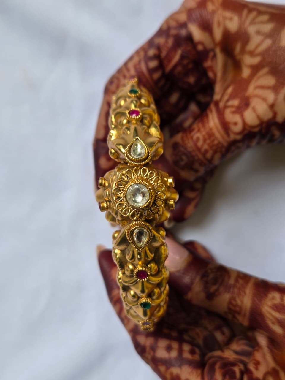 Gold Finish Carved Temple Bangle