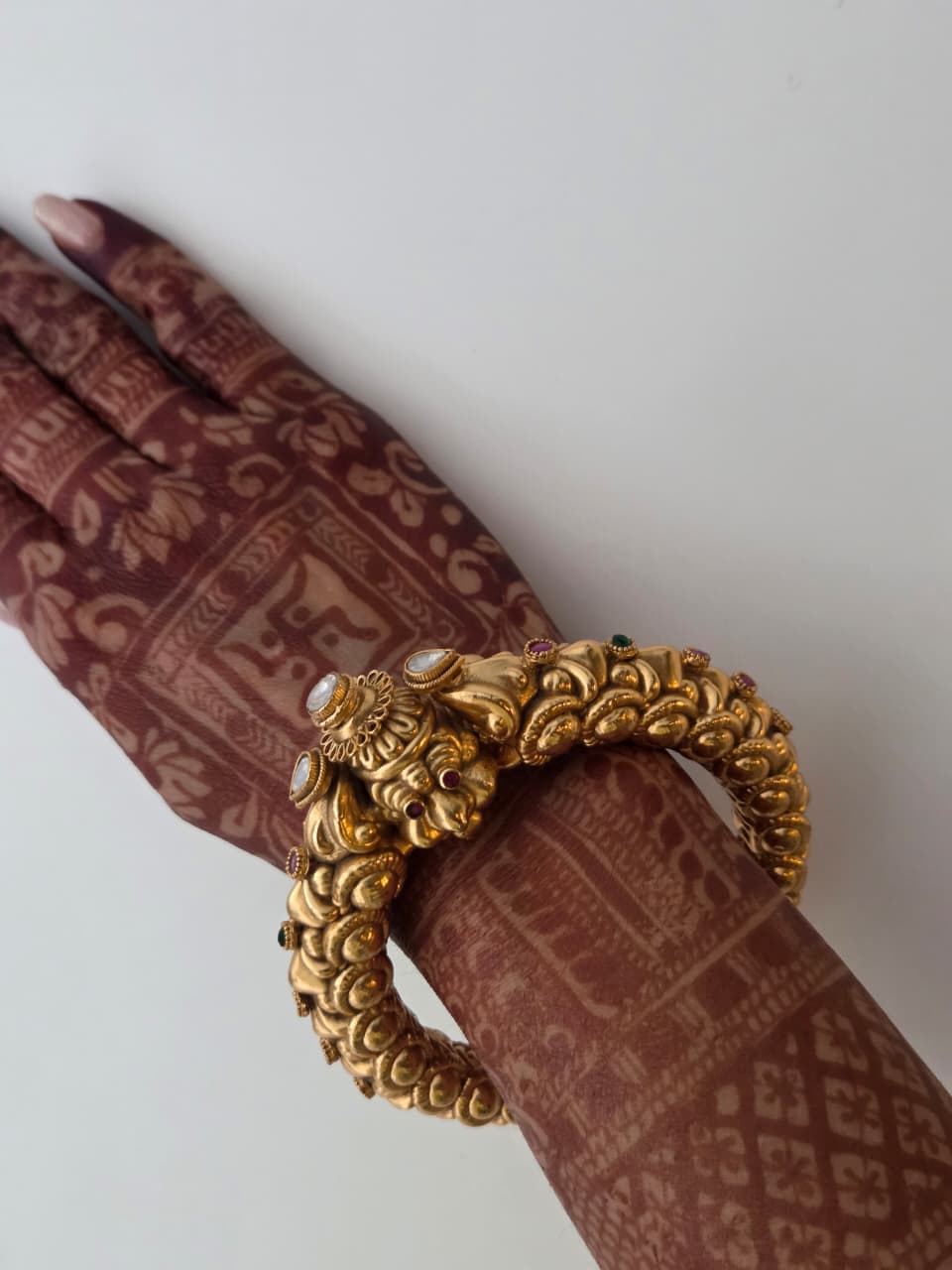 Gold Finish Carved Temple Bangle