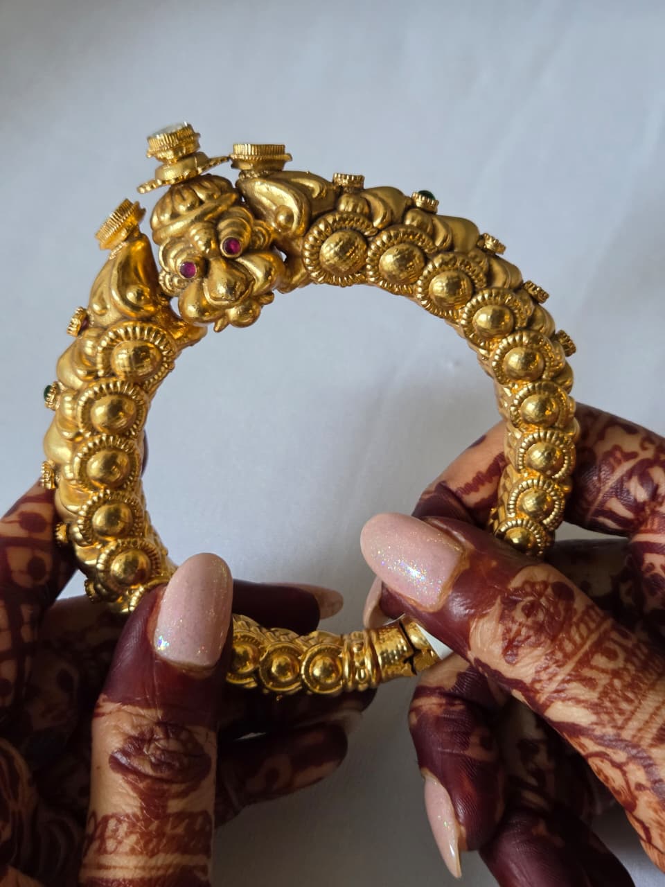 Gold Finish Carved Temple Bangle