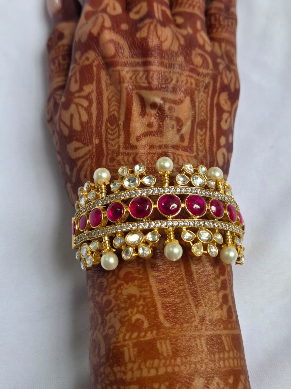 Zircon Bangles with Red Beads and Pearls