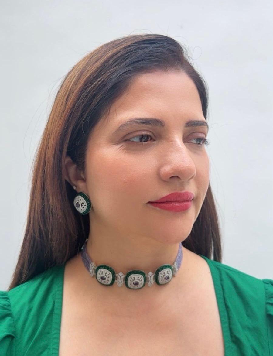 Zircon Choker Necklace Set with Lavender Beads