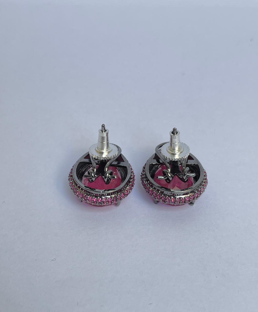 Pink Crystal Earrings with Zircon Halo