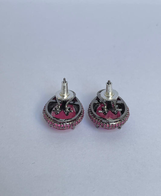 Pink Crystal Earrings with Zircon Halo