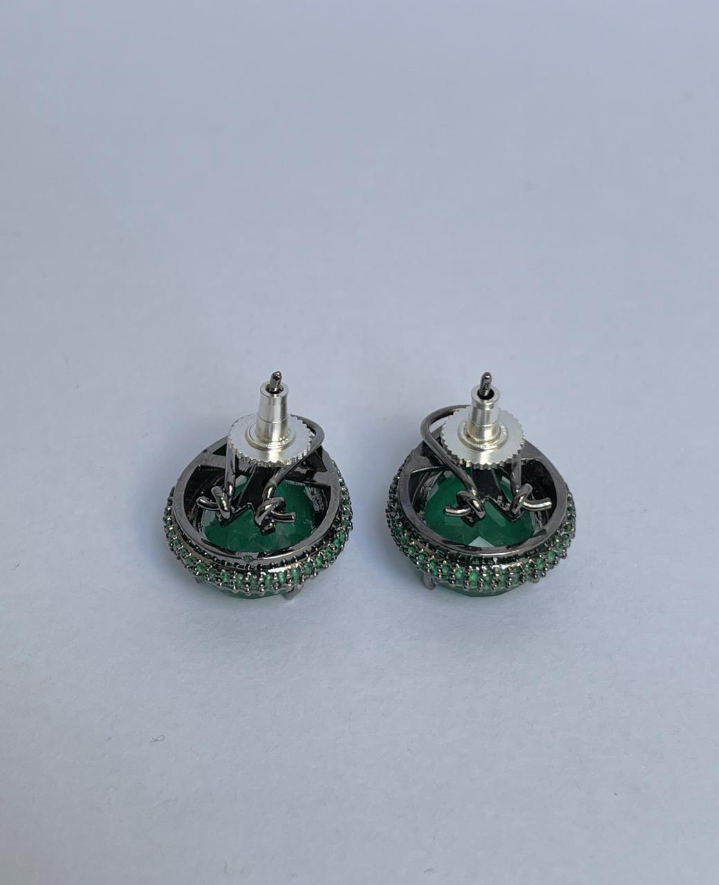 Green Crystal Earrings with Zircon Accented Halo
