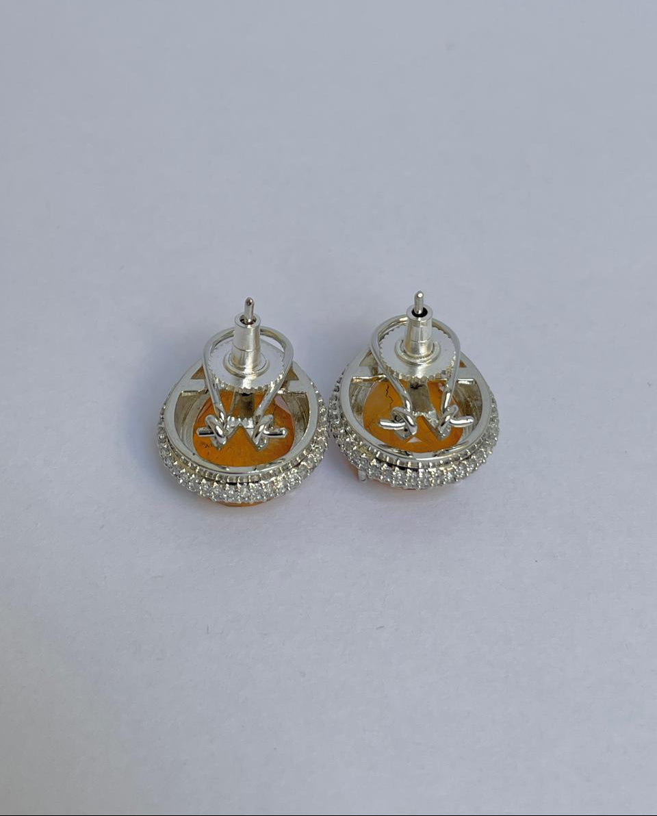 Yellow Crystal Earrings with Zircon Accented Halo