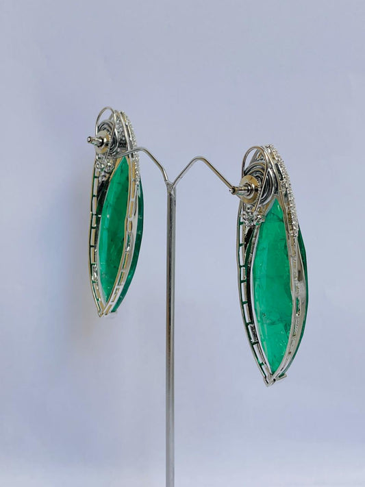 Green Clear Crystal Earrings with Zircon Crown
