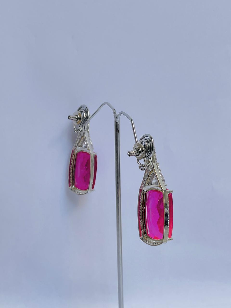 Deep Pink Zircon Accented Earrings