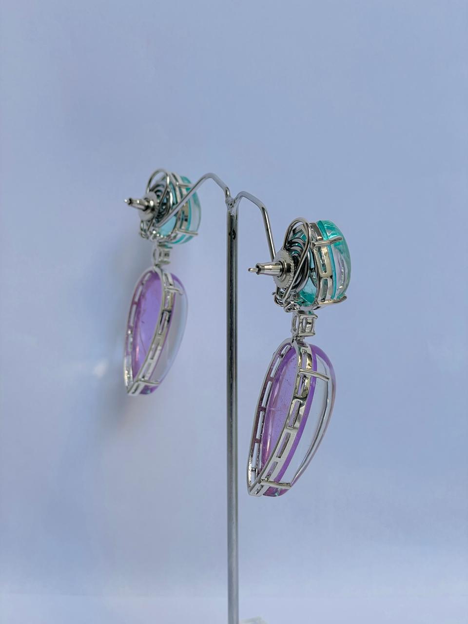 Contrast Blue and Lavendar Drop Earrings