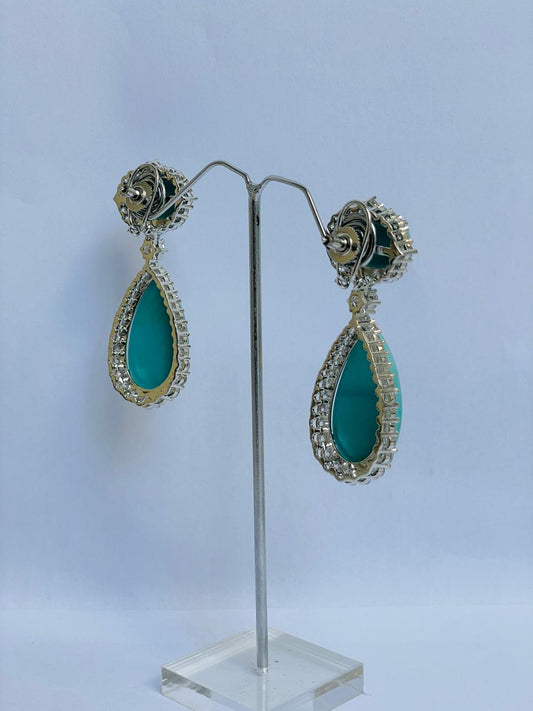 Turquoise Dangler Earrings with Zircon Accents