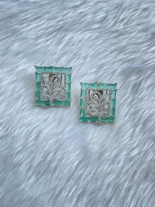 Zircon Choker Necklace Set with Mint Beads