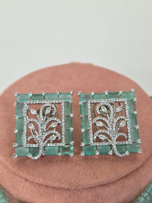 Zircon Choker Necklace Set with Mint Beads