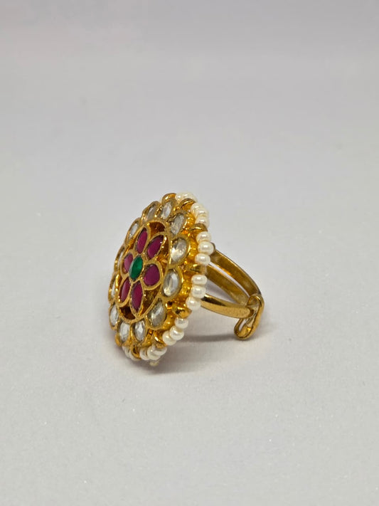 Pink Stone and Pearl Kundan Ring