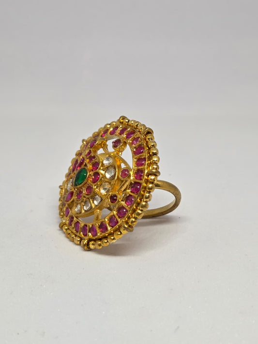 Semi Precious Stone Studded Kundan Ring