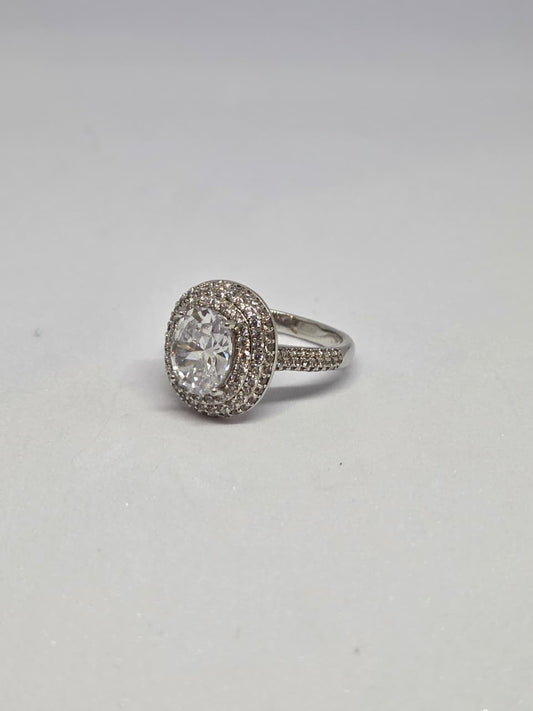 White Finish Oval Solitaire Zircon Ring