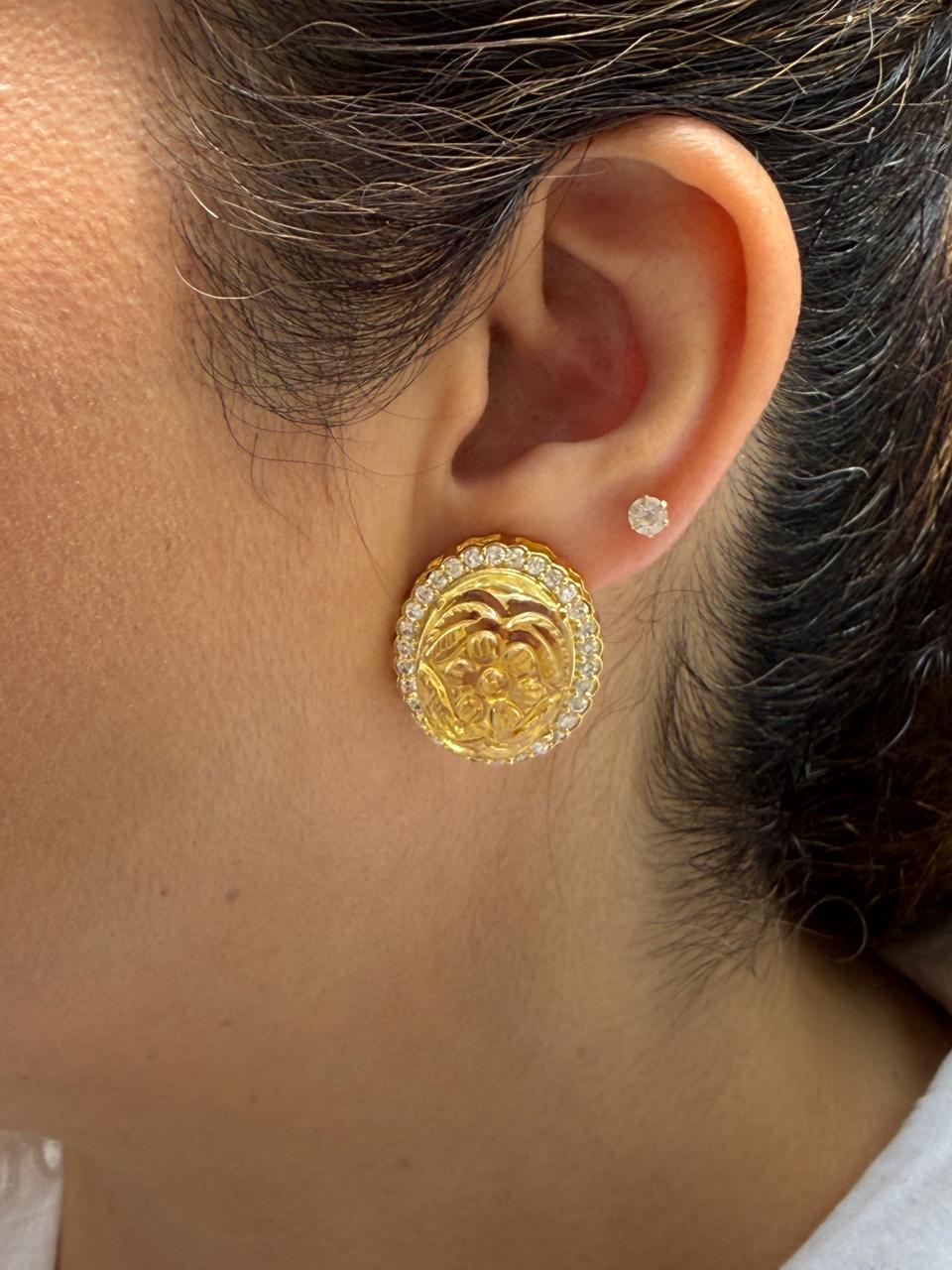 Carved Yellow Stone Zircon Accented Studs