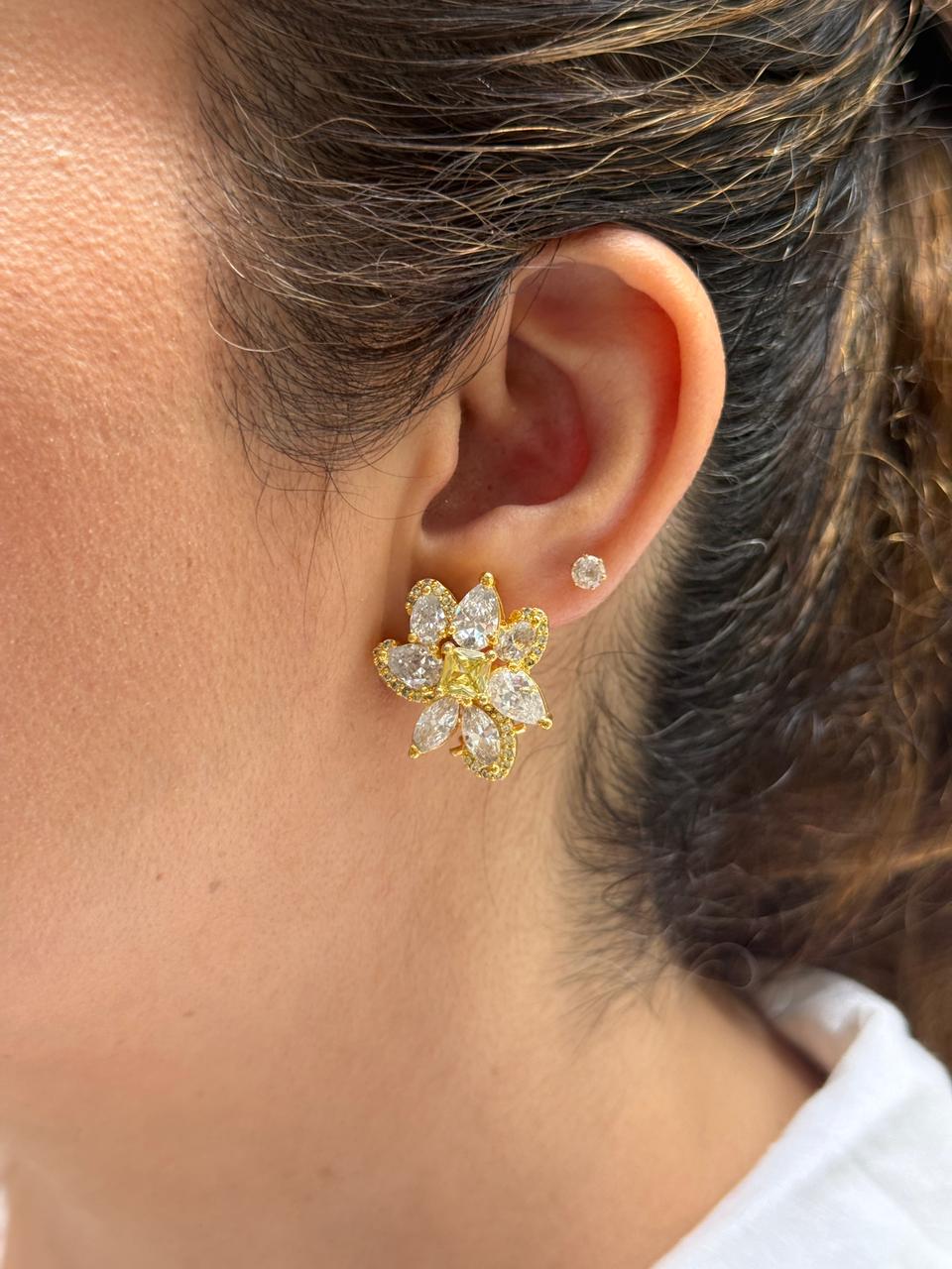 Floral Yellow Zircon Crystal Studs
